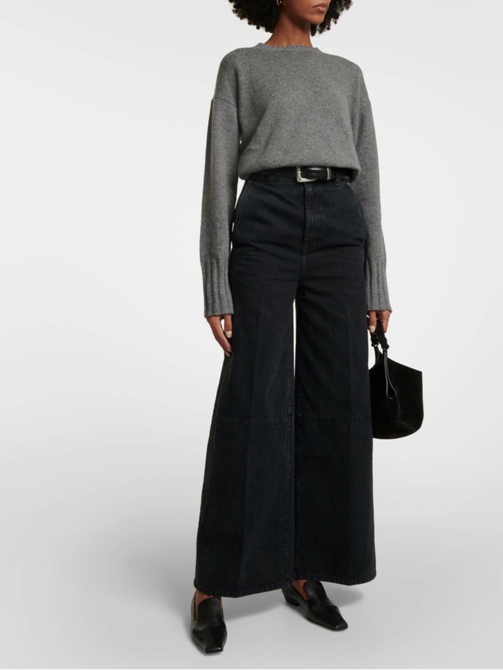 Khaite Isla Paneled High Rise Wide Leg Jeans 31 Black Rigid Heavyweight Denim - Picture 7 of 15